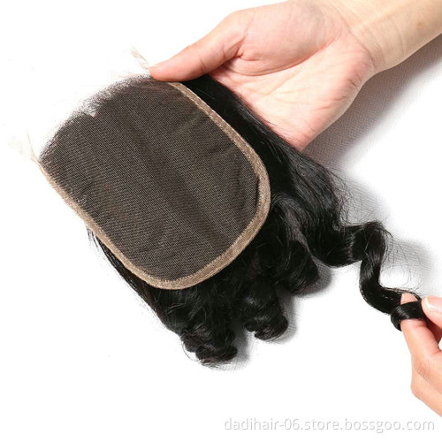 wholesale indian bouncy curl human hair 4x4 closure for wig,natural color funmi wave 4*4 lace closure by hair weaving